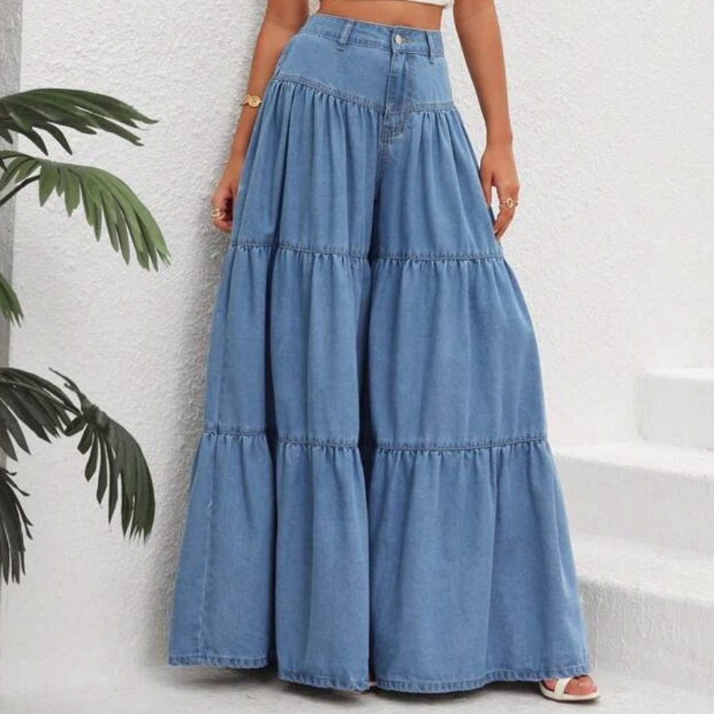 Western Wide-Leg Skirt Jeans